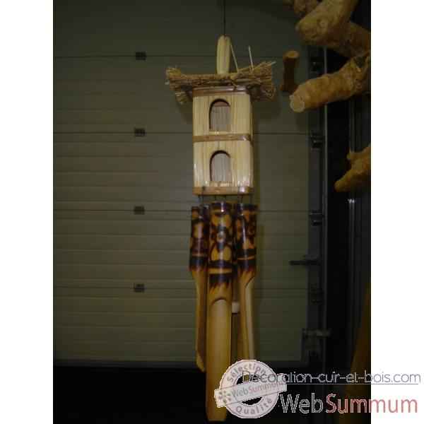 Carillon bambou Animaux Bois avec cabane a oiseaux -lcdm054