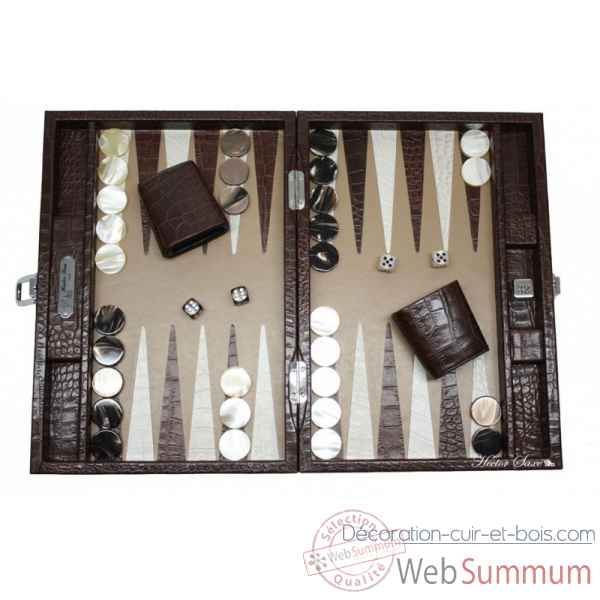 Backgammon charles cuir impression crocodile medium chocolat -B58L-c