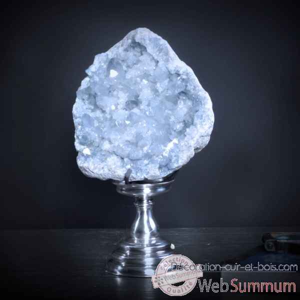 Geode de celestite sur pied laiton argente Objet de Curiosite -PUMI217-6