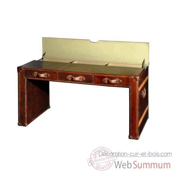 Table bureau en cuir couleur cigare h 780 x 1500 x 800 Arteinmotion TAV-DES0003