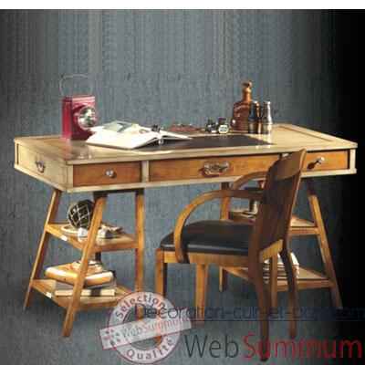 Table de timonier, avec patine, époque 19ème, dessus cuir - 140 x 78 x 70 cm - CO-083