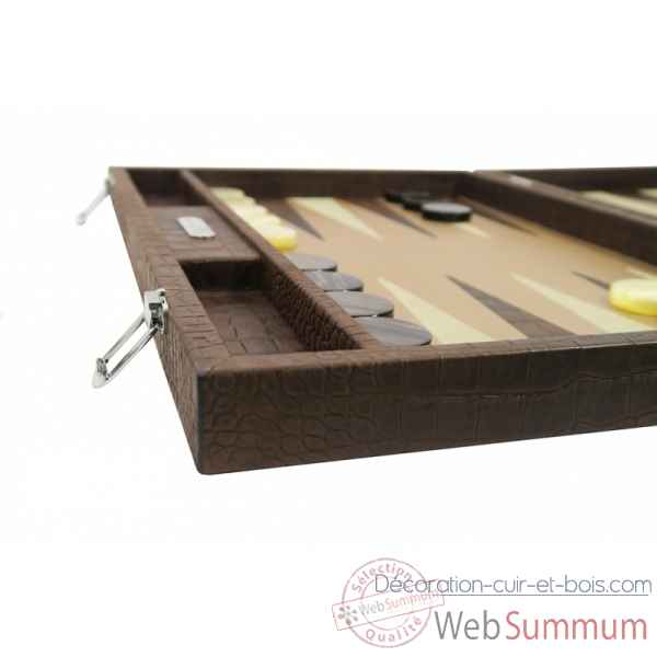Backgammon alain cuir facon alligator competition havane -B672-h -7