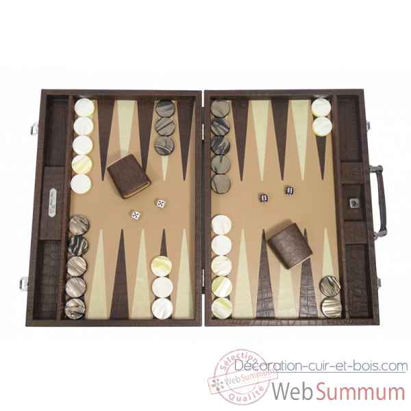Backgammon alain cuir facon alligator competition havane -B672-h