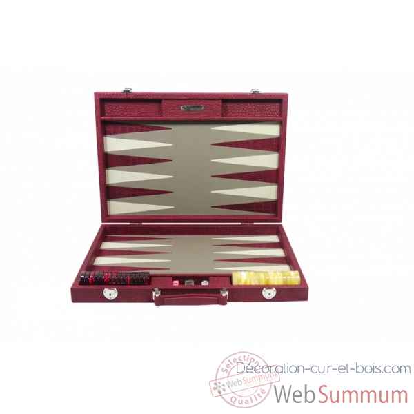 Backgammon alain cuir facon alligator competition rubis -B672-r -2