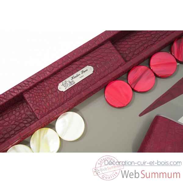 Backgammon alain cuir facon alligator competition rubis -B672-r -3