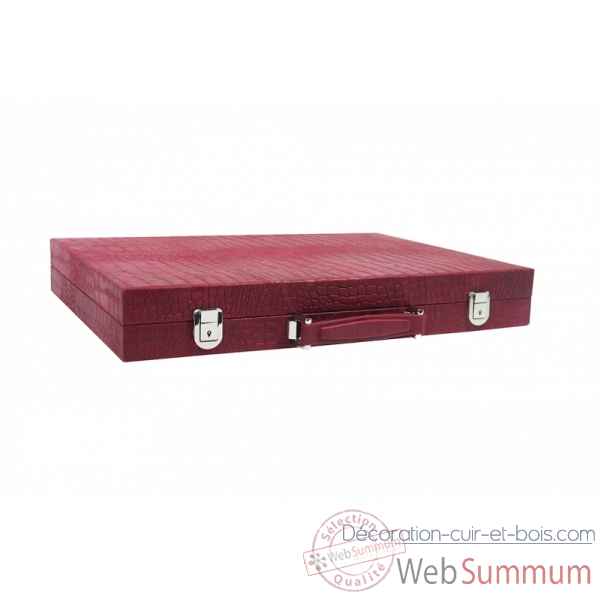 Backgammon alain cuir facon alligator competition rubis -B672-r -4