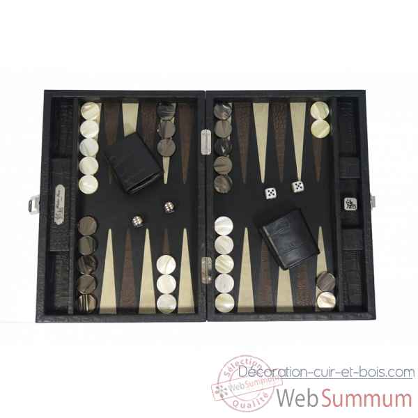 Backgammon alain cuir facon alligator medium noir -B72L-n