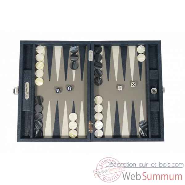 Backgammon alain cuir facon alligator medium petrole -B72L-p