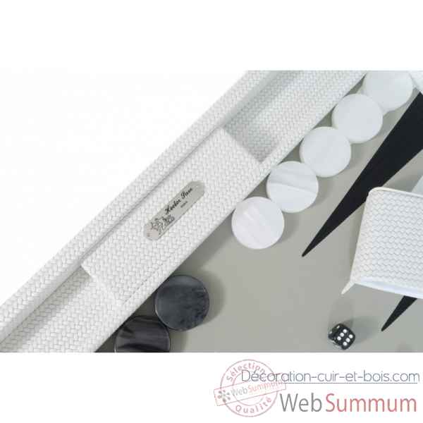 Backgammon camille cuir couture competition blanc -B671L-b -1