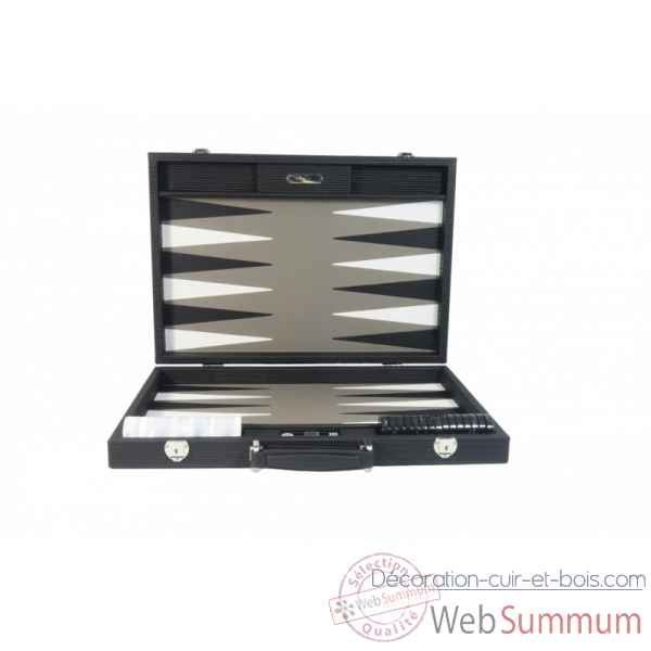 Backgammon camille cuir couture competition noir -B671L-n -1
