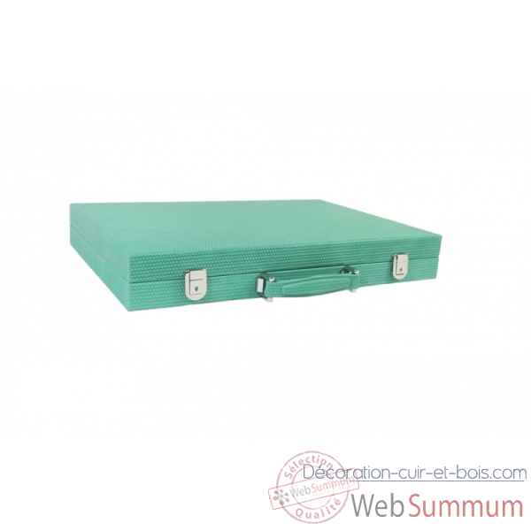 Backgammon camille cuir couture competition turquoise -B671L-tu -1