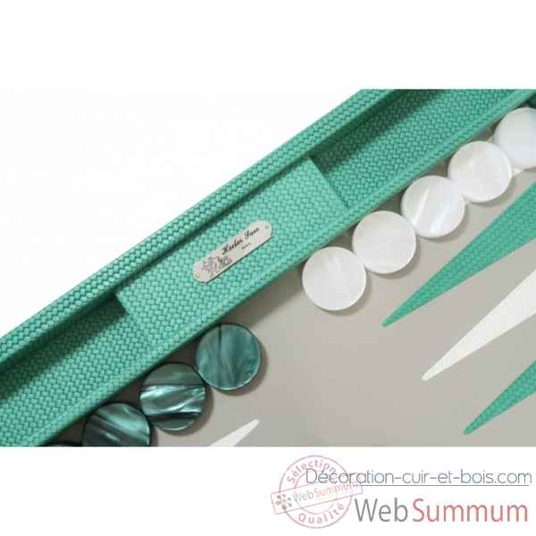 Backgammon camille cuir couture competition turquoise -B671L-tu -2