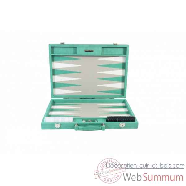 Backgammon camille cuir couture competition turquoise -B671L-tu -7