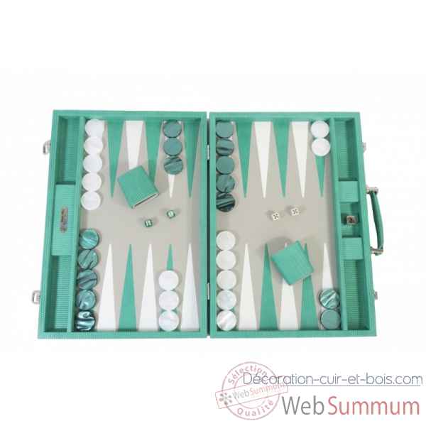 Backgammon camille cuir couture competition turquoise -B671L-tu