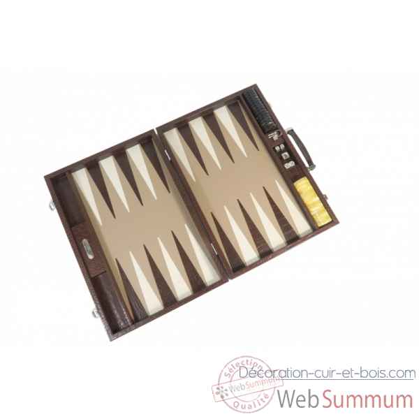 Backgammon charles cuir impression crocodile competition chocolat -B658-c -1