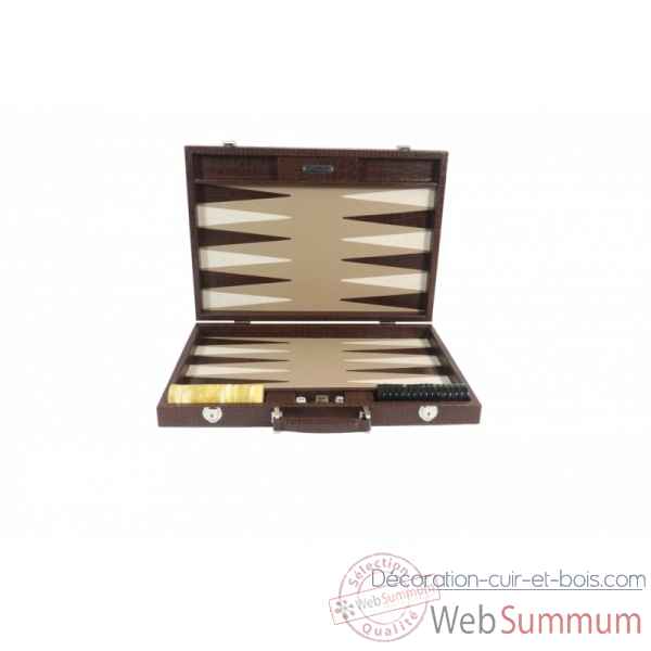 Backgammon charles cuir impression crocodile competition chocolat -B658-c -2