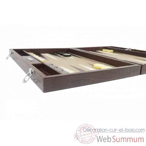 Backgammon charles cuir impression crocodile competition chocolat -B658-c -4