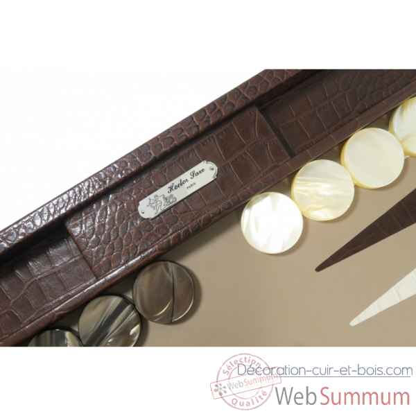 Backgammon charles cuir impression crocodile competition chocolat -B658-c -7