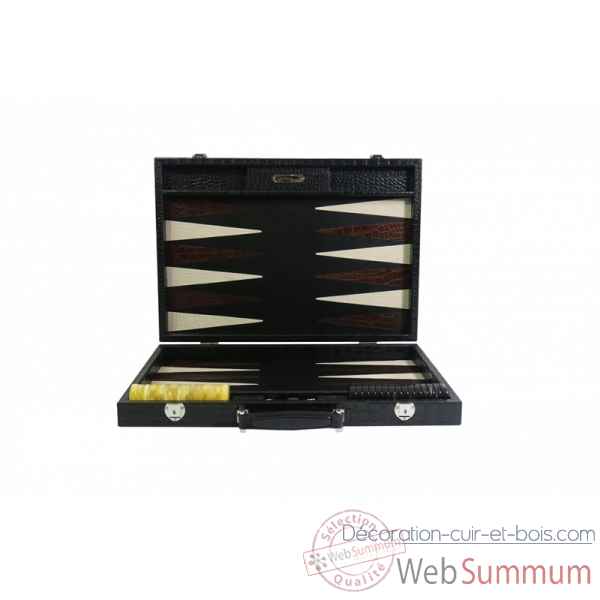 Backgammon charles cuir impression crocodile competition noir -B658-n -1