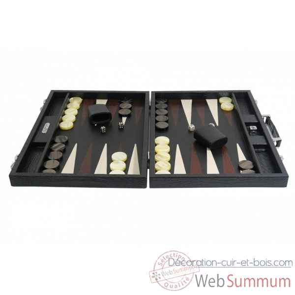 Backgammon charles cuir impression crocodile competition noir -B658-n -5