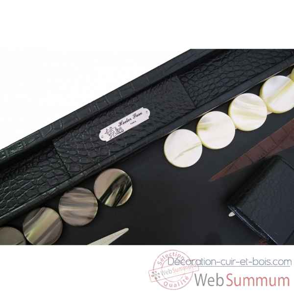 Backgammon charles cuir impression crocodile competition noir -B658-n -8