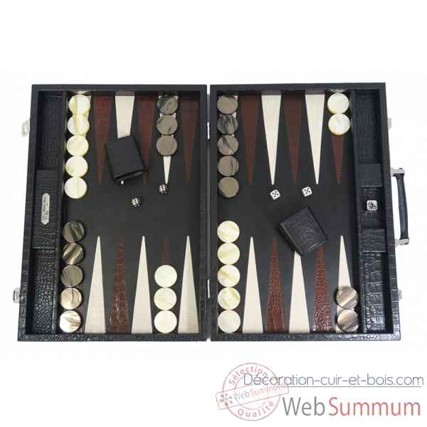 Backgammon charles cuir impression crocodile competition noir -B658-n