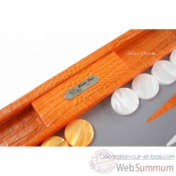 Backgammon charles cuir impression crocodile competition orange -B658-o -1