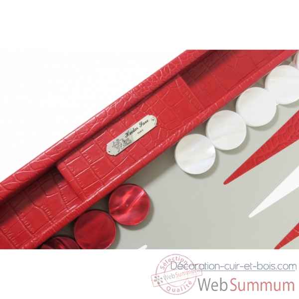 Backgammon charles cuir impression crocodile competition rouge -B658-r -6