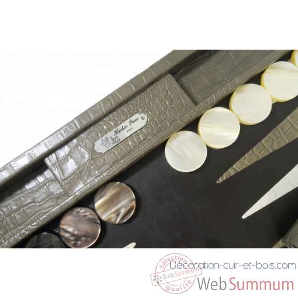 Backgammon charles cuir impression crocodile competition taupe -B658-t -8