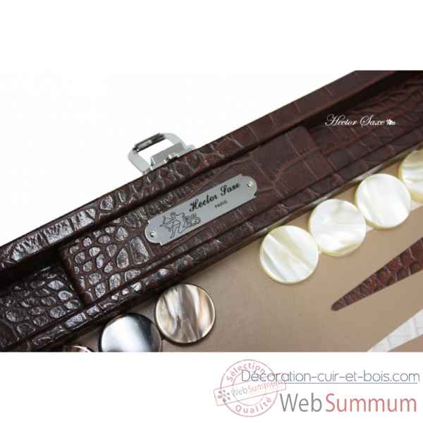 Backgammon charles cuir impression crocodile medium chocolat -B58L-c -9