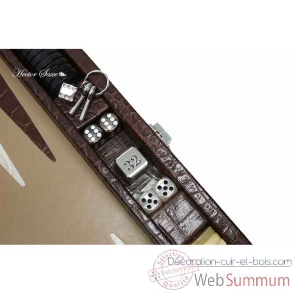Backgammon charles cuir impression crocodile medium chocolat -B58L-c -10