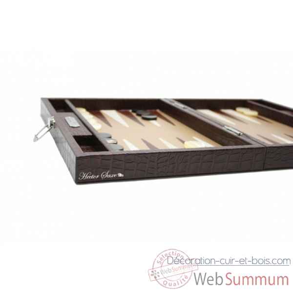 Backgammon charles cuir impression crocodile medium chocolat -B58L-c -5