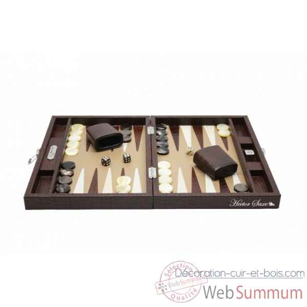 Backgammon charles cuir impression crocodile medium chocolat -B58L-c -7