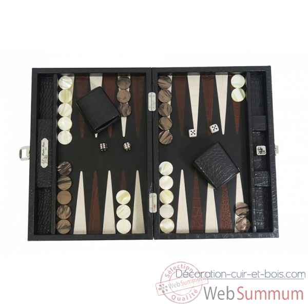 Backgammon charles cuir impression crocodile medium noir -B58L-n