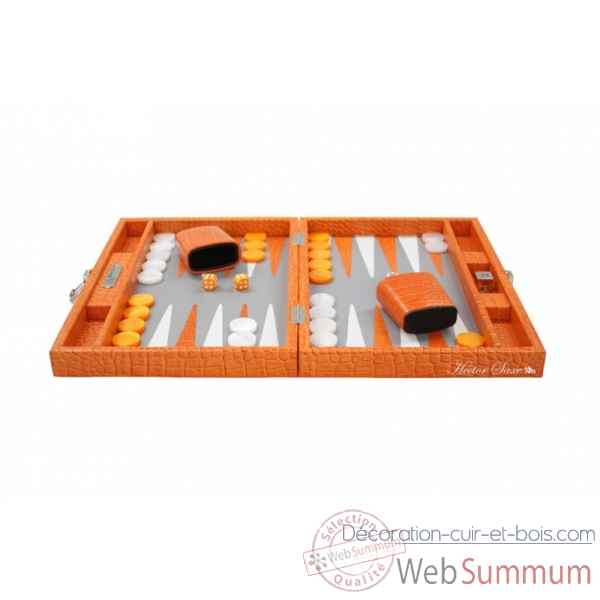 Backgammon charles cuir impression crocodile medium orange -B58L-o -2