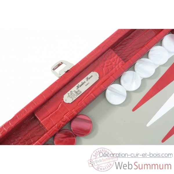 Backgammon charles cuir impression crocodile medium rouge -B58L-r -2