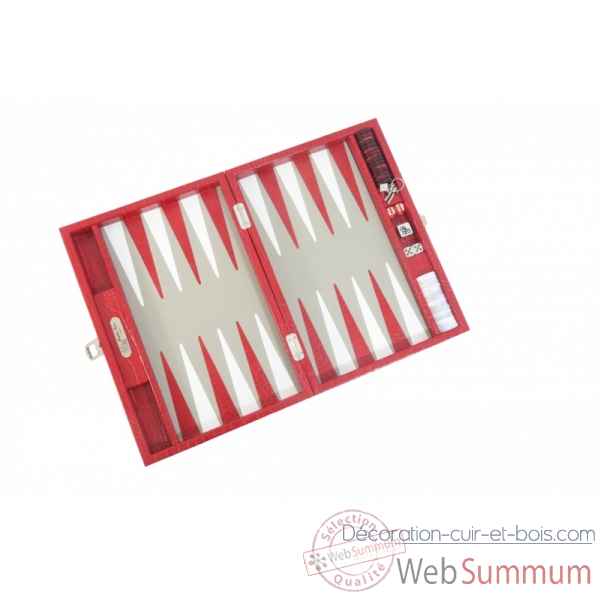 Backgammon charles cuir impression crocodile medium rouge -B58L-r -4