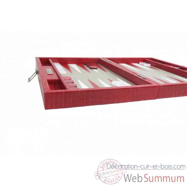Backgammon charles cuir impression crocodile medium rouge -B58L-r -5