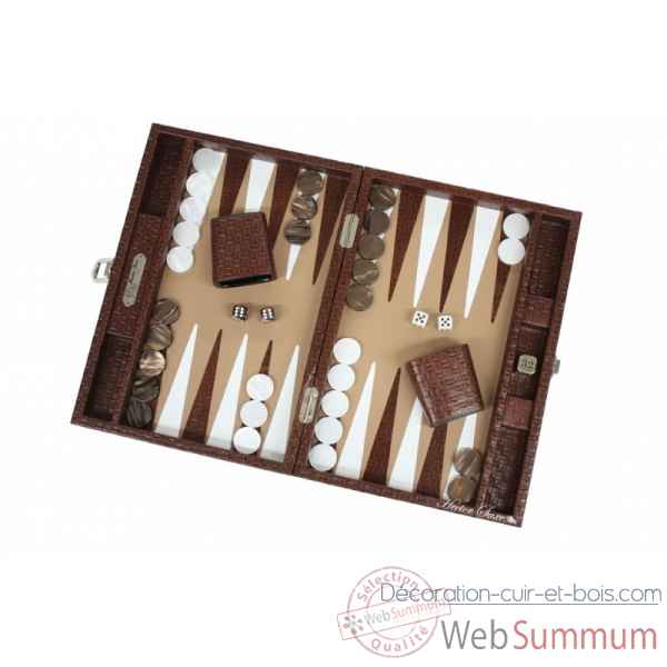 Backgammon noe cuir natte medium chocolat -B67L-c -9