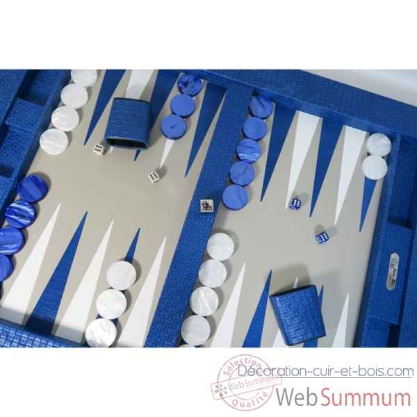 Plateau de backgammon cuir natte bleu -B601003-b -1