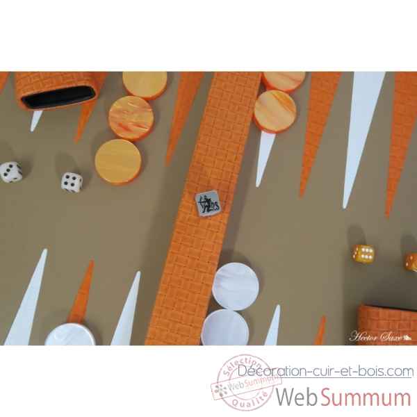 Plateau de backgammon cuir natte orange -B601003-o -4