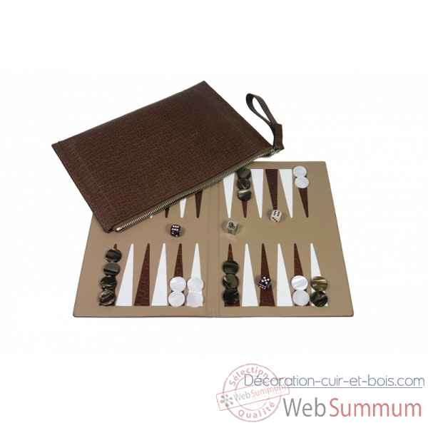 Pochette de backgammon paloma cuir natte chataigne -BP103C-c