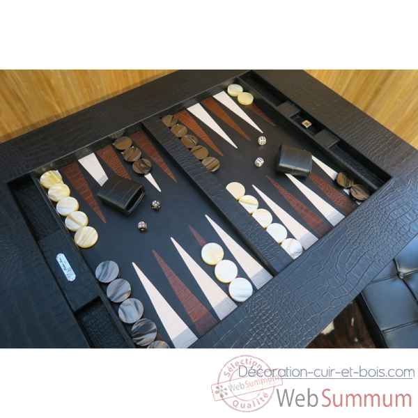Table de backgammon cuir alligator noir -TAB1007C-n -1