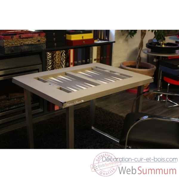 Table de backgammon cuir buffle grise -TAB1001C-g -2