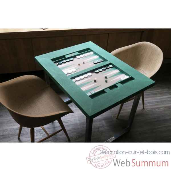 Table de backgammon cuir couture turquoise -TAB1006C-t -1