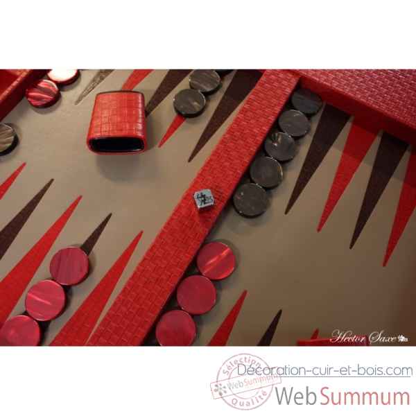 Table de backgammon cuir natte rouge -TAB1003C-r -2