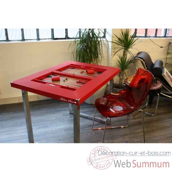 Table de backgammon cuir natte rouge -TAB1003C-r -4