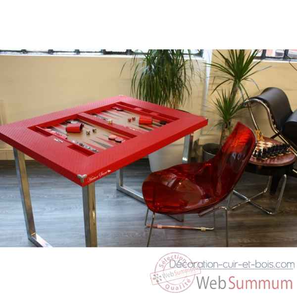 Table de backgammon cuir natte rouge -TAB1003C-r