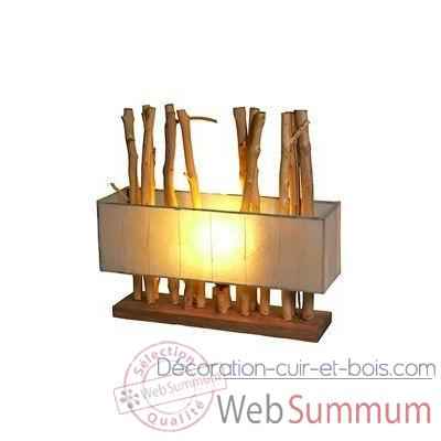 Lampe rectangulaire bois flotte Art Design Indonesien avec abat jour -33191