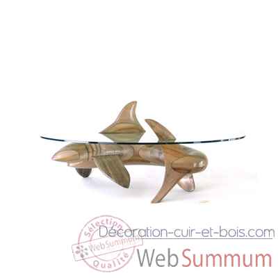 Table basse le requin en resineux verre trempe, bord poli Lasterne -MRE105-R